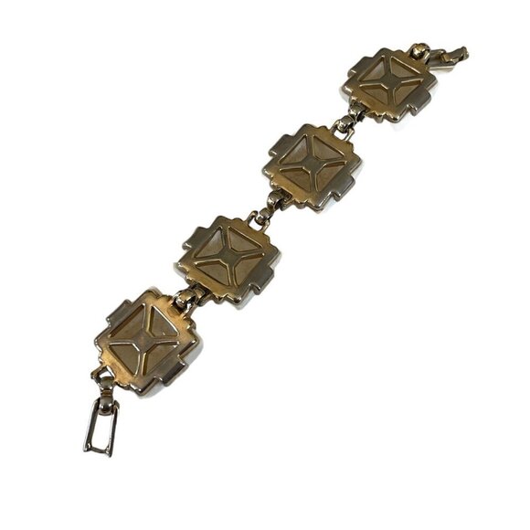 Vintage MCM 60s White Square Gold Tone Link Bracelet - Picture 3 of 10
